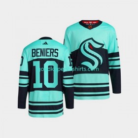Seattle Kraken Matty Beniers 10 Adidas 2022-2023 Reverse Retro Blauw Authentic Shirt - Mannen